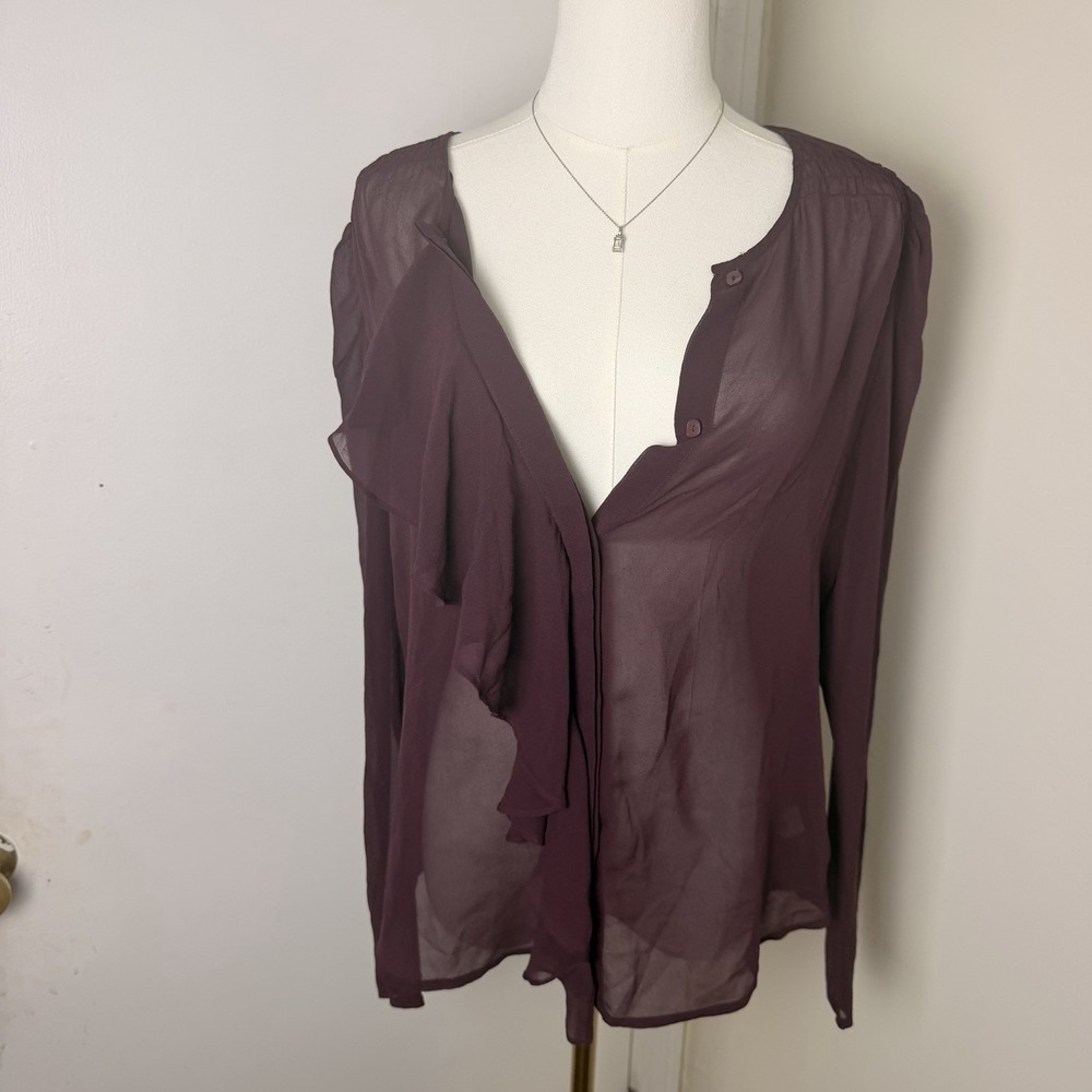 Moulinette Soeurs Anthropologie Women 100% Silk Long Sleeve Maroon Sheer Blouse